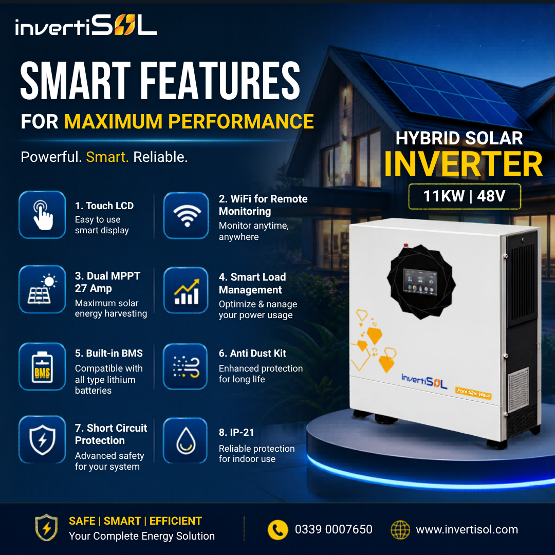11KW Hybrid Solar Inverter 48V – Dual MPPT WiFi Supported | InvertiSOL BH Ultra Serie